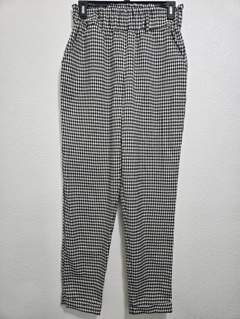 SO Black & White Houndstooth Elastic-Waist Chinos